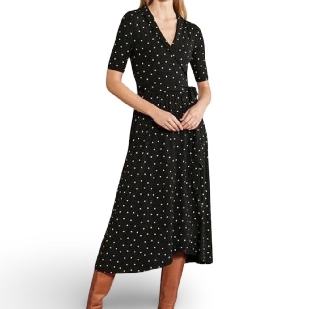 Boden Lavinia Jersey Wrap Dress US Size 2R Polka Dots Casual Stretch Viscose - Picture 1 of 6